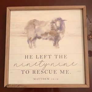 “He left the ninety nine to rescue me” framed wall art. 12x12